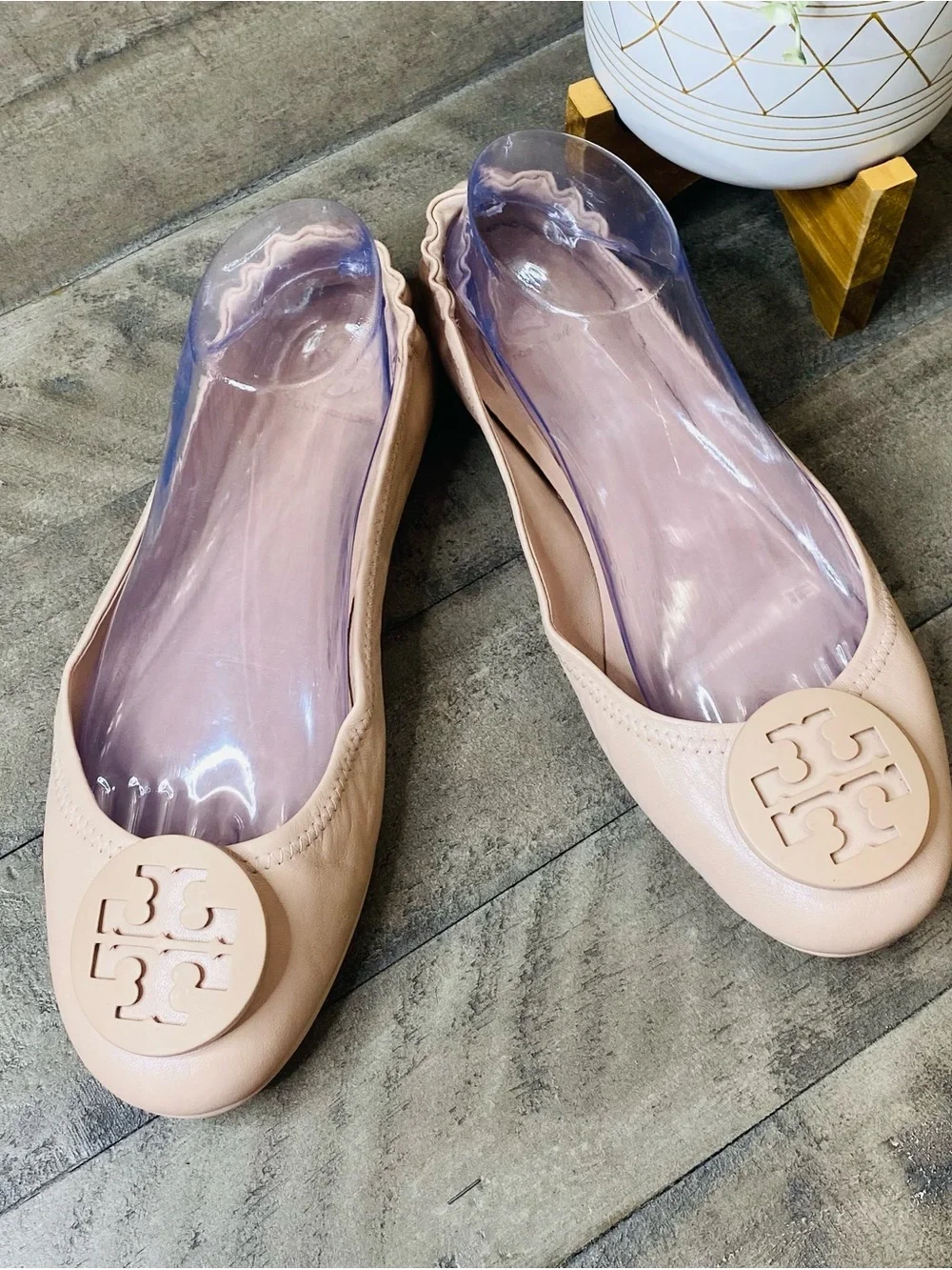 Tory Burch Minnie Travel Ballet Flats Pink Nude Leather Women’s Size 9M